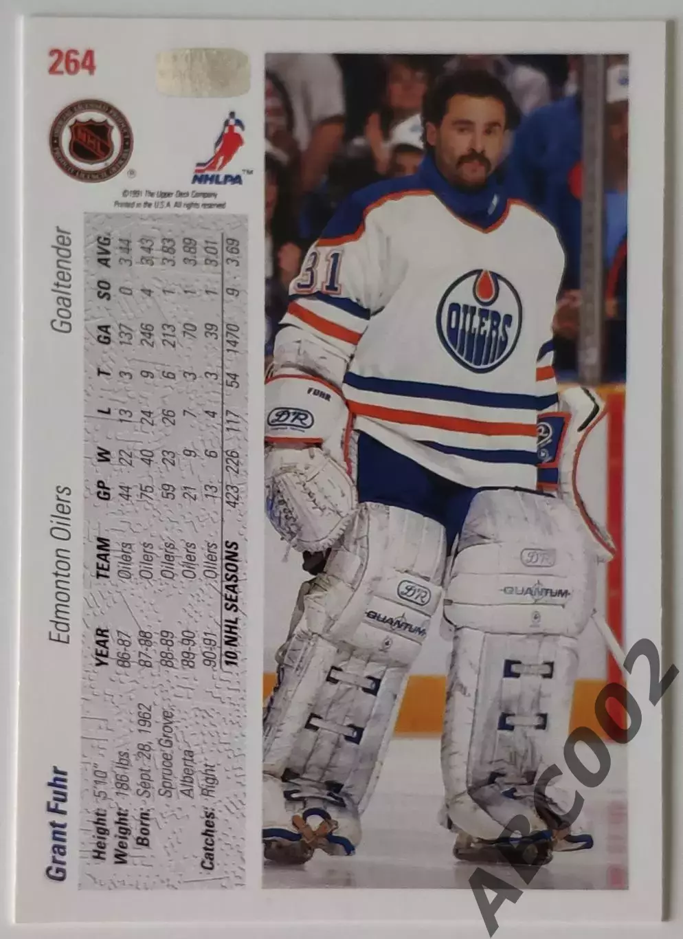 Карточка НХЛ / Grant Fuhr / Oilers / Upper Deck 1