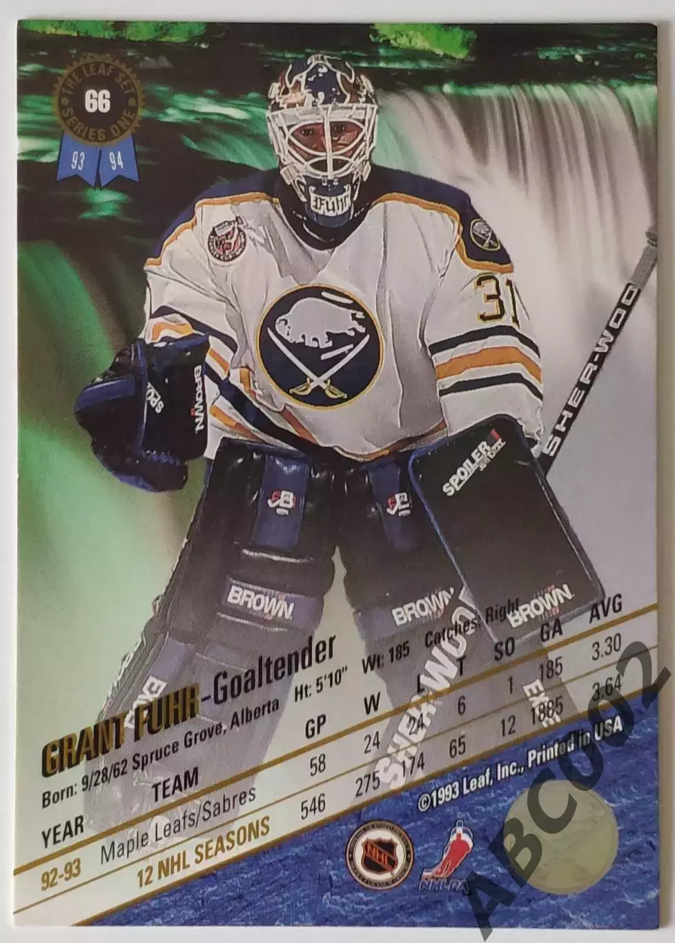 Карточка НХЛ / Grant Fuhr / Sabres / Leaf 1
