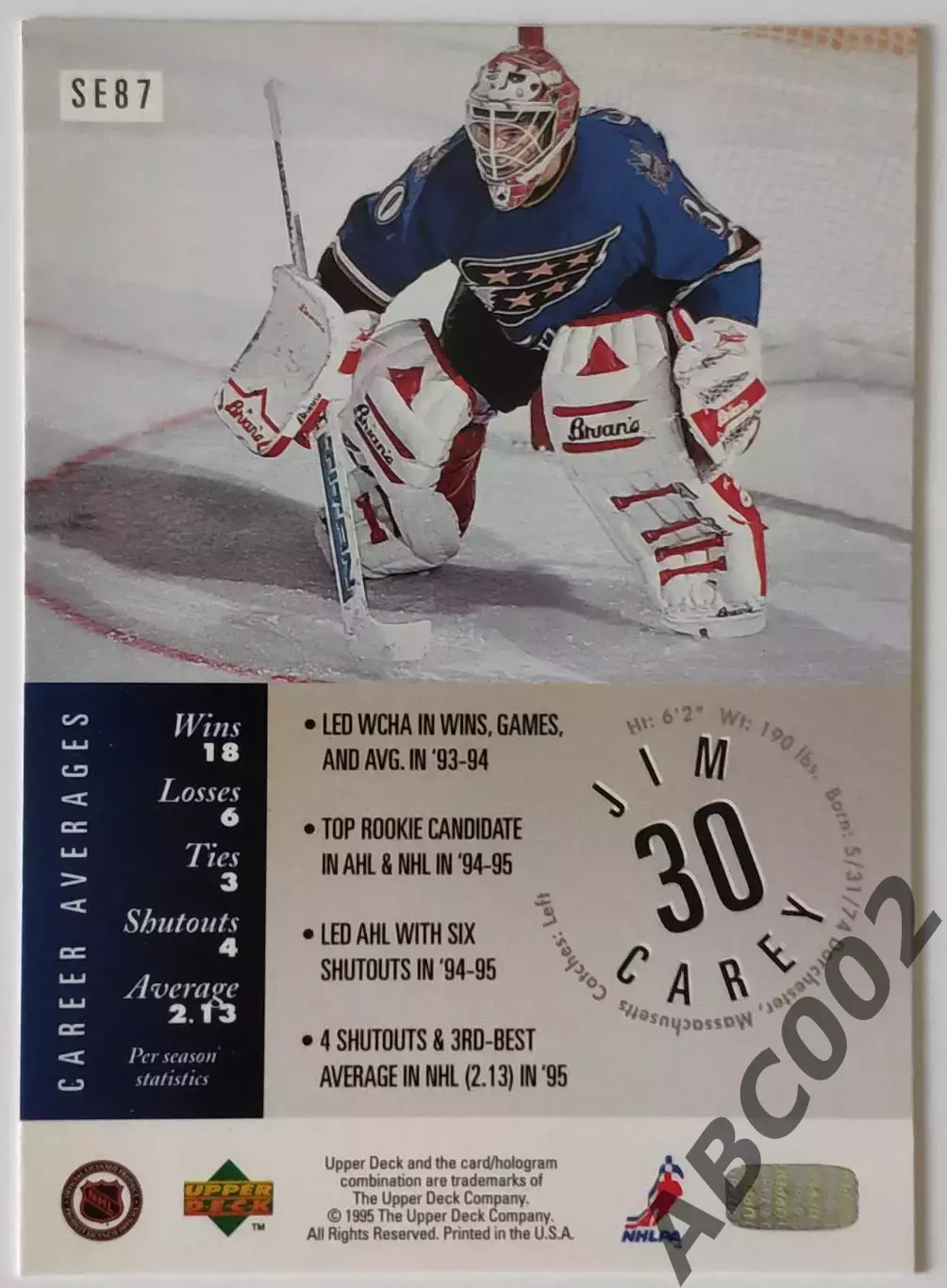 Карточка НХЛ / Jim Carey / Capitals / Special Edition 1