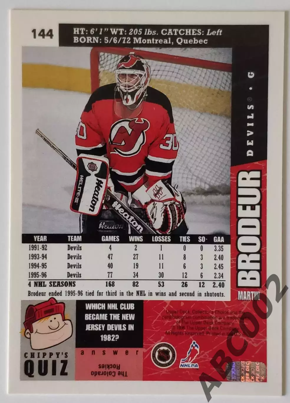 Карточка НХЛ / Martin Brodeur / Devils / Collectors Choice 1