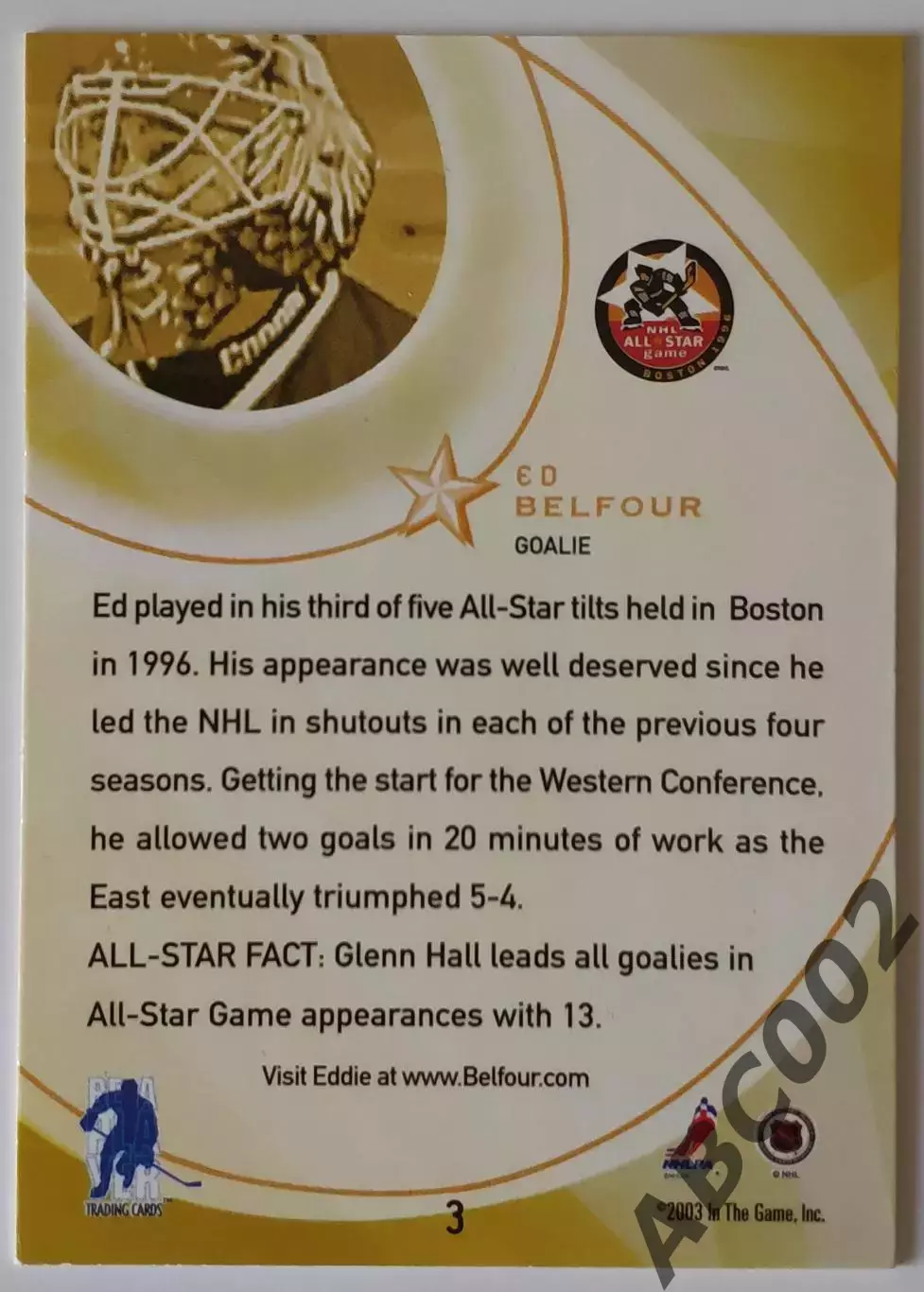 Карточка НХЛ / Ed Belfour / All Star Edition / In The Game 1