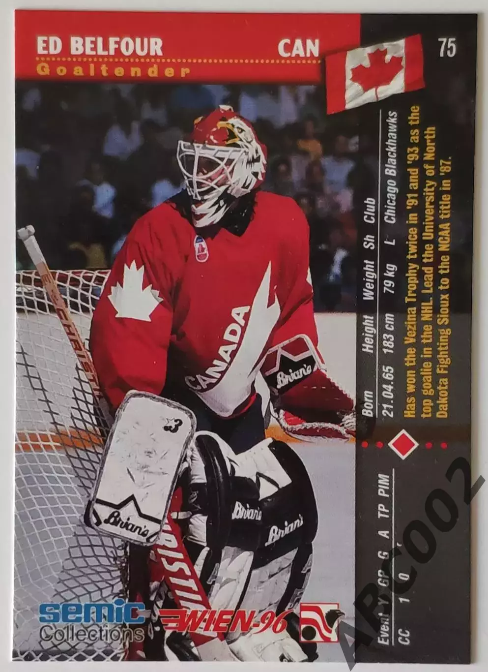 Карточка НХЛ / Ed Belfour / Canada / Wien 96 1