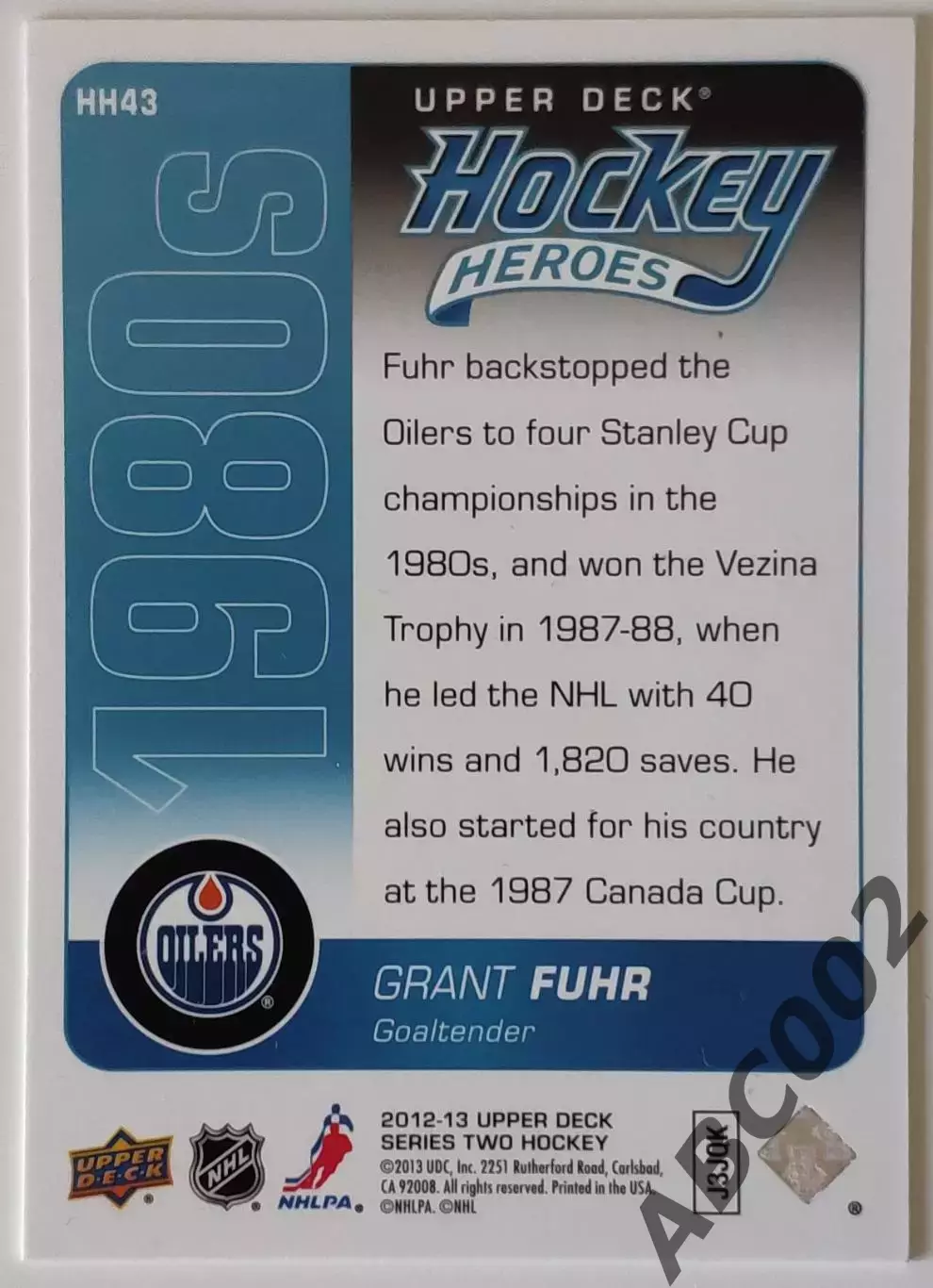 Карточка НХЛ / Grant Fuhr / Oilers / Hockey Heroes 1