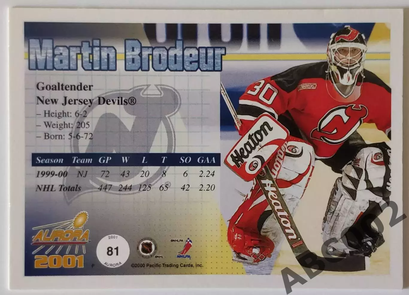 Карточка НХЛ / Martin Brodeur / Devils / Aurora 1