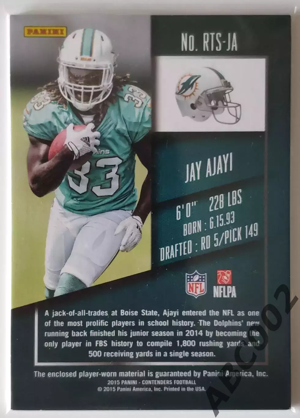 Джерси - карта NFL / Jay Ajayi / Miami Dolphins / Contenders 1