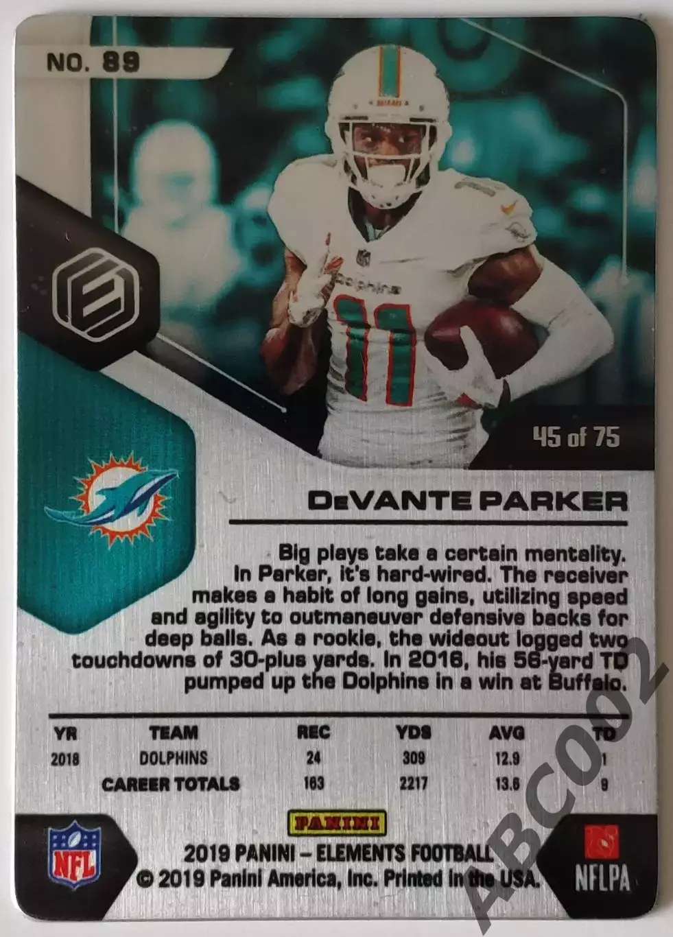 Карточка NFL / DeVante Parker / 45 из 75 / Miami Dolphins / Elements 1