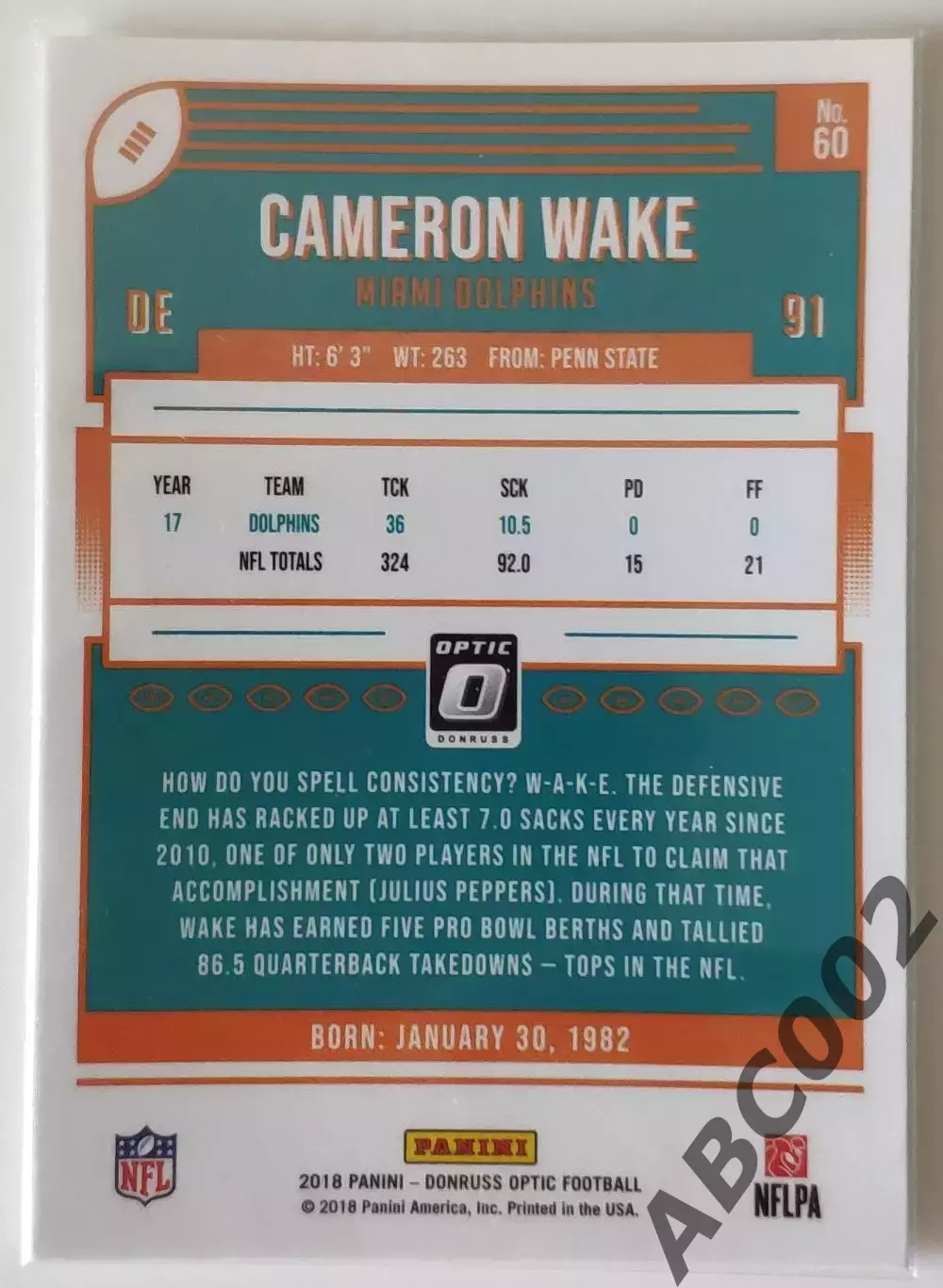 Карточка NFL / Cameron Wake / Miami Dolphins / Optic 1