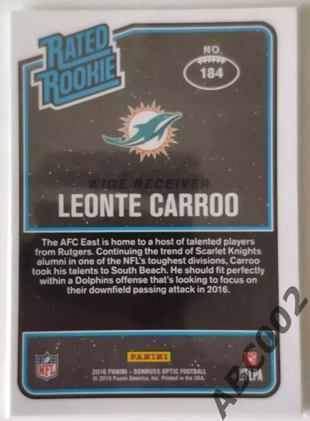 Карточка NFL / Leonte Carroo / Miami Dolphins / Rated Rookie 1