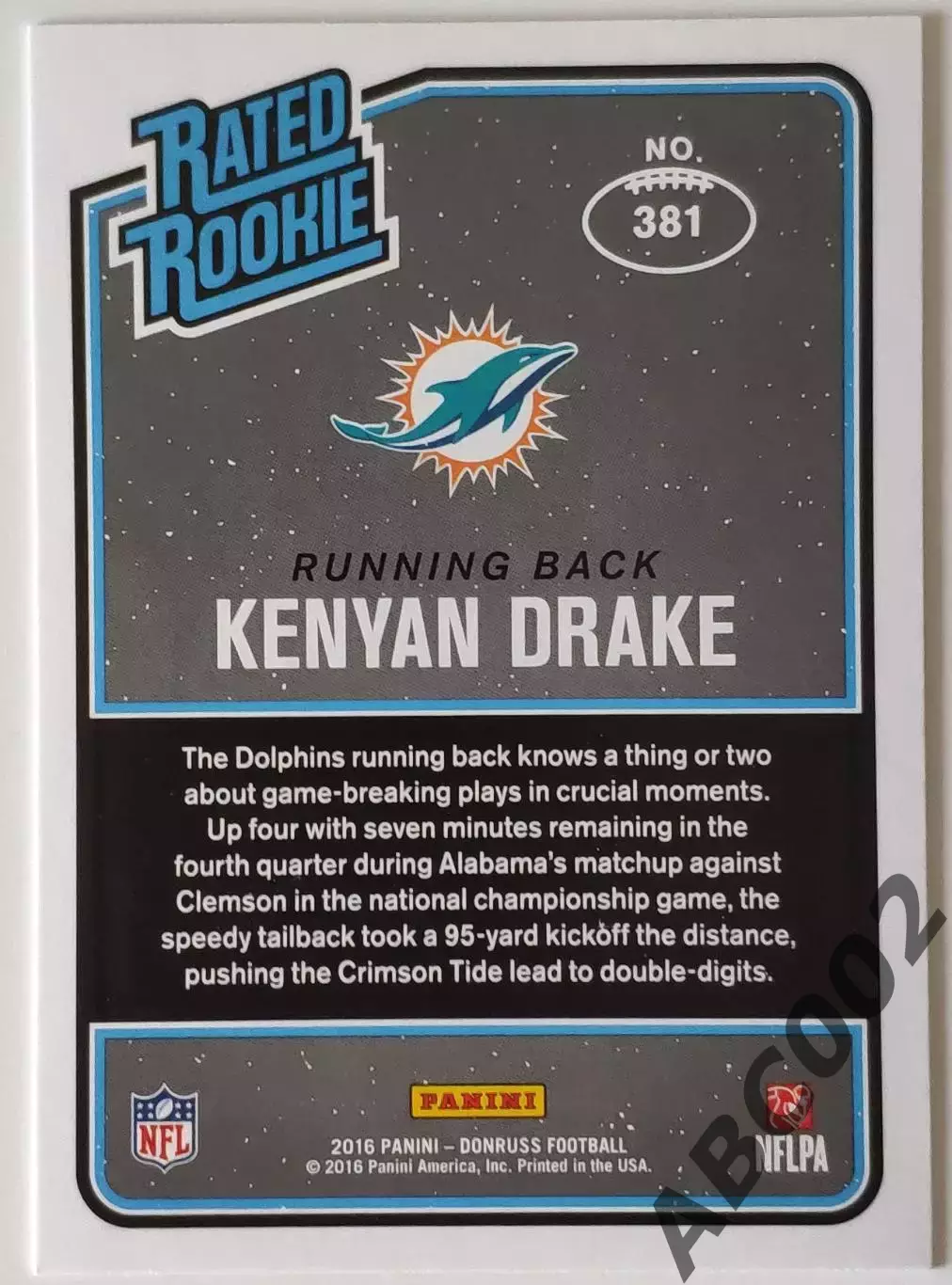 Карточка NFL / Kenyan Drake / Miami Dolphins / Rated Rookie / Press Proof 1