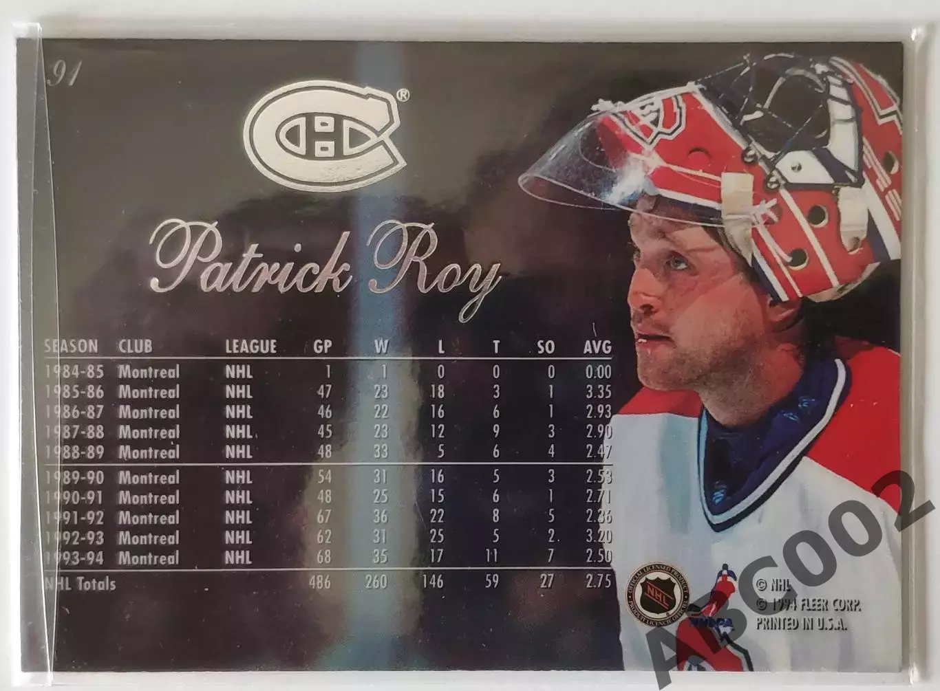 Карточка НХЛ / Patrick Roy / Canadiens / Flair 1