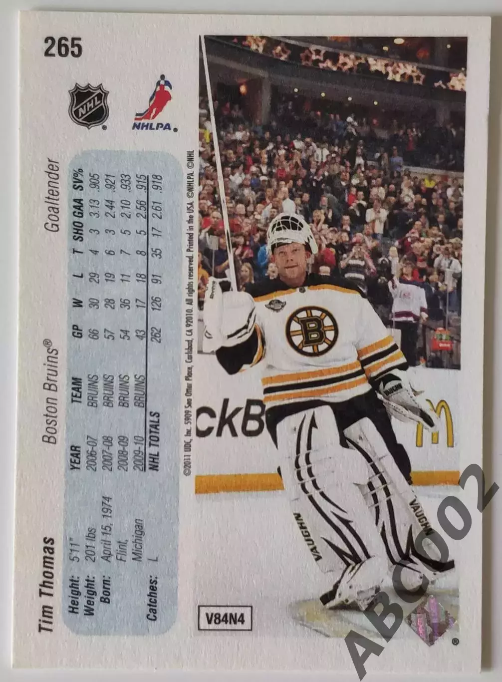 Карточка НХЛ / Tim Thomas / Bruins / Upper Deck 1