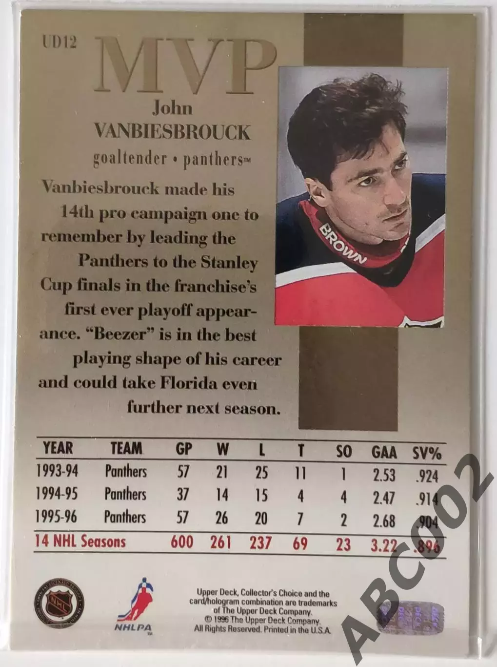 Карточка НХЛ / John Vanbiesbrouck / Panthers / MVP 1