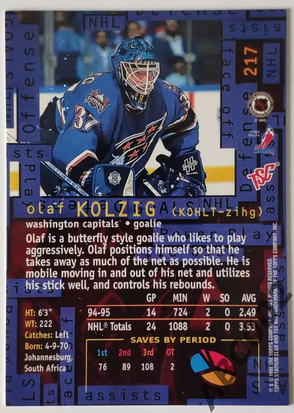 Карточка НХЛ / Olaf Kolzig / Capitals / Stadium Club 1