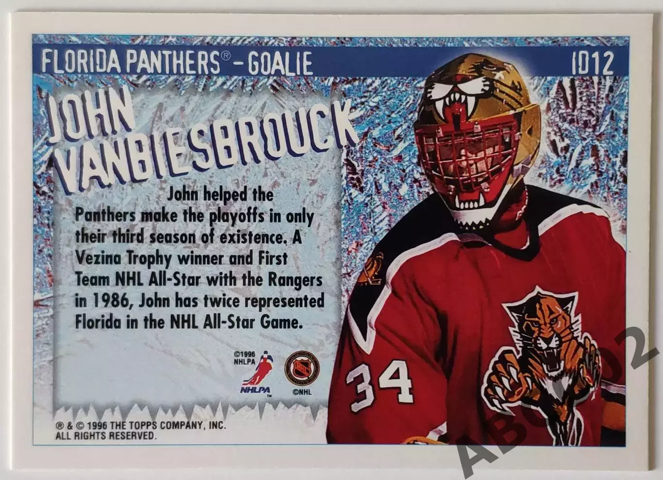 Карточка НХЛ / John Vanbiesbrouck / Panthers / Topps ICE 1
