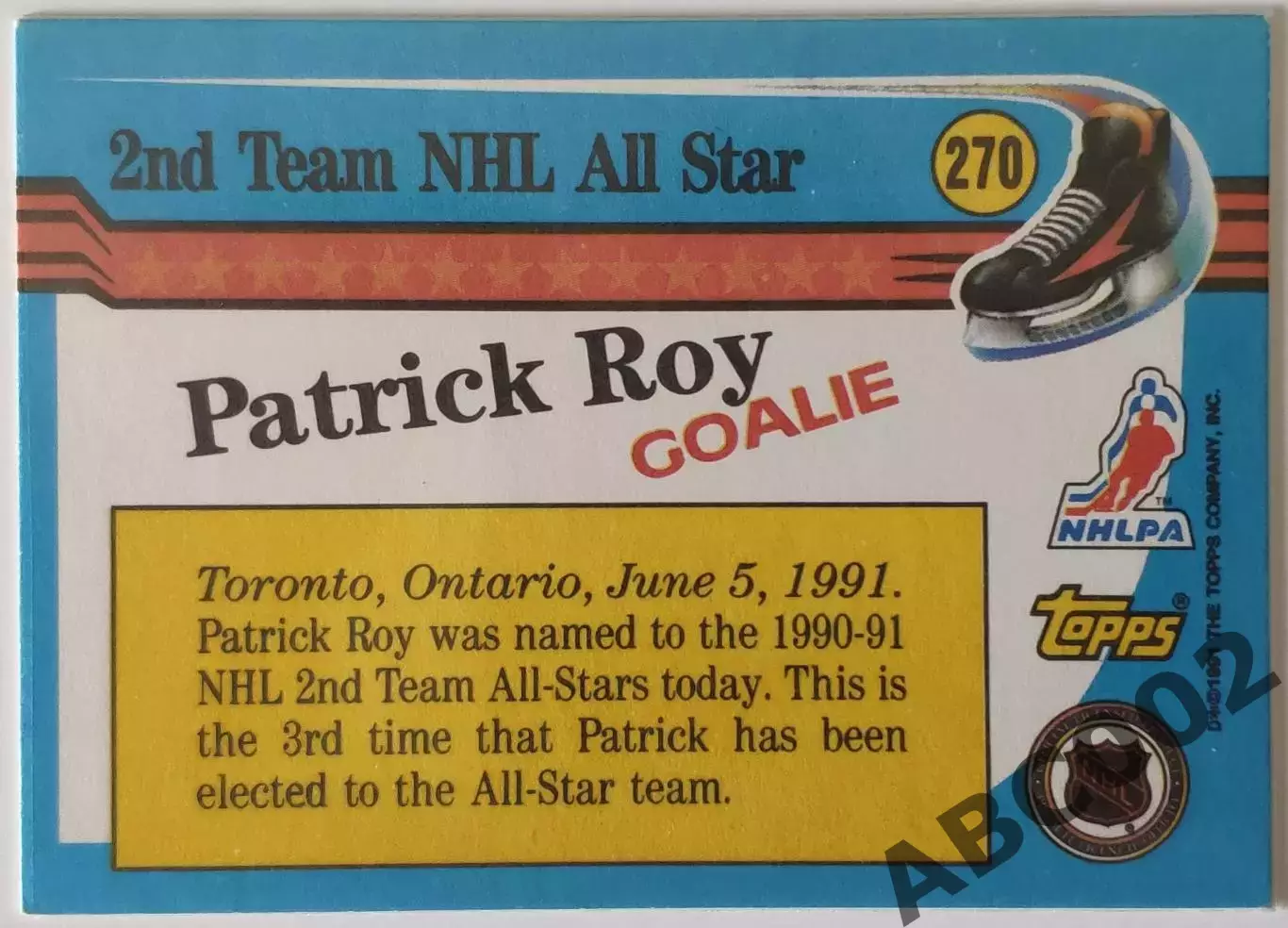 Карточка НХЛ / Patrick Roy / Canadiens / Topps All Star 1