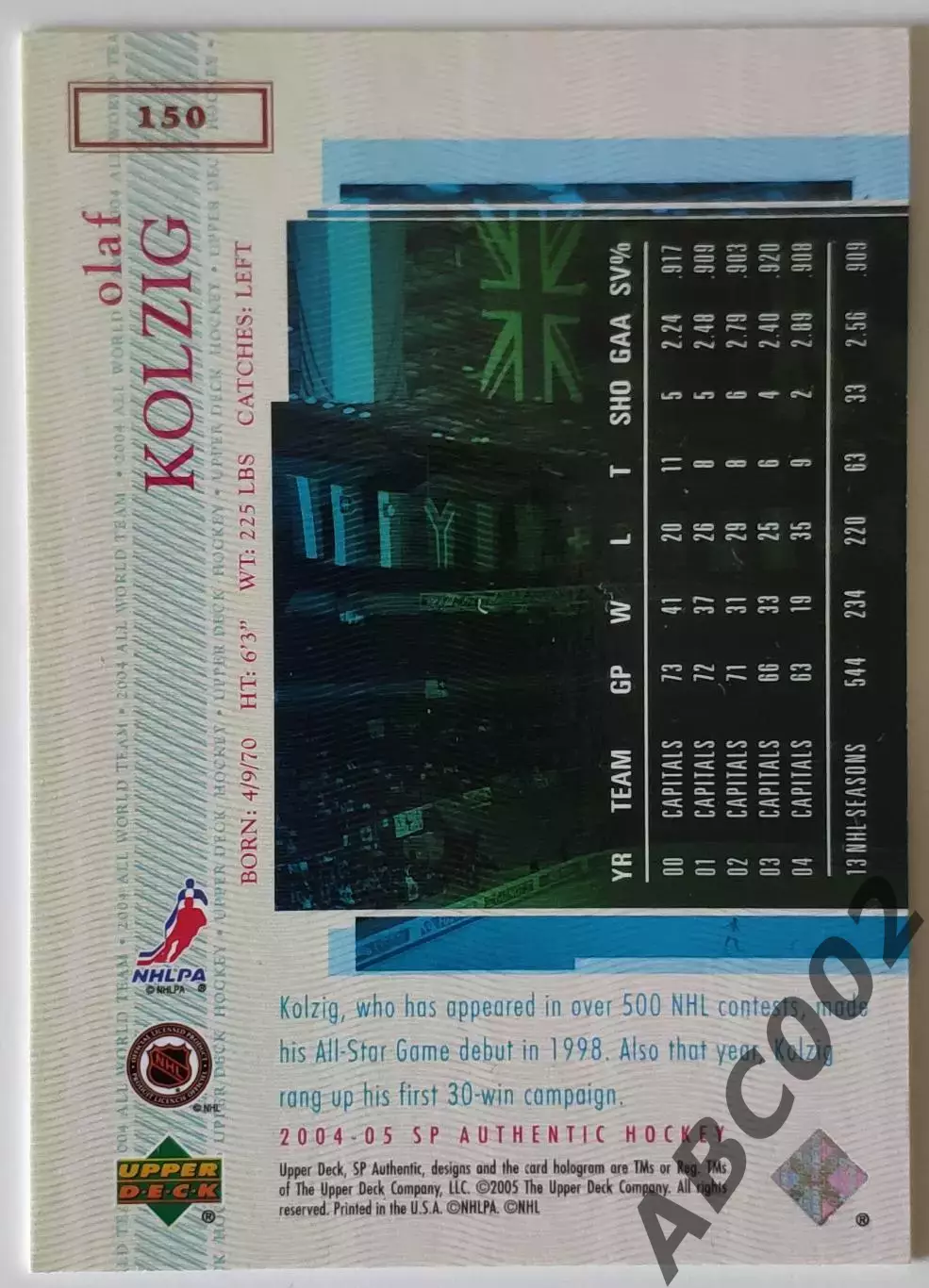Карточка НХЛ / Olaf Kolzig / Capitals / SP Authentic 1