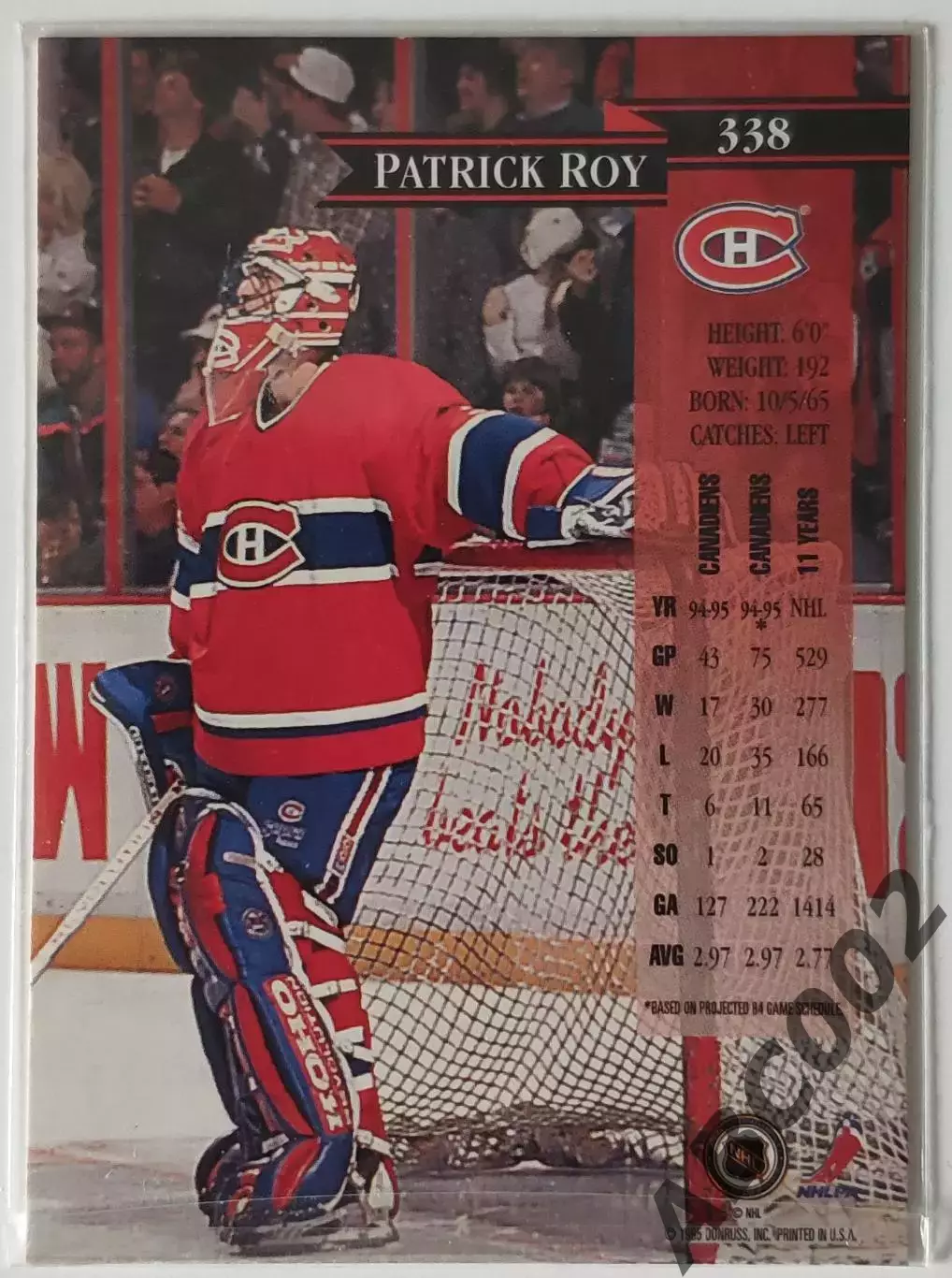 Карточка НХЛ / Patrick Roy / Canadiens / 95 Donruss 1