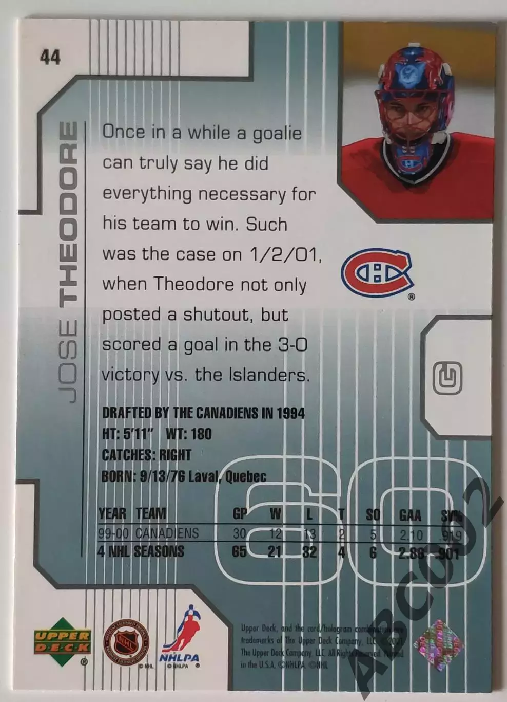 Карточка НХЛ / Jose Theodore / Canadiens / Pros & Prospects 1