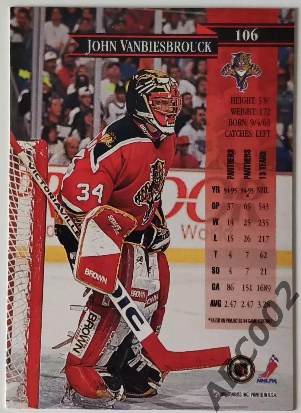 Карточка НХЛ / John Vanbiesbrouck / Panthers / Donruss 1