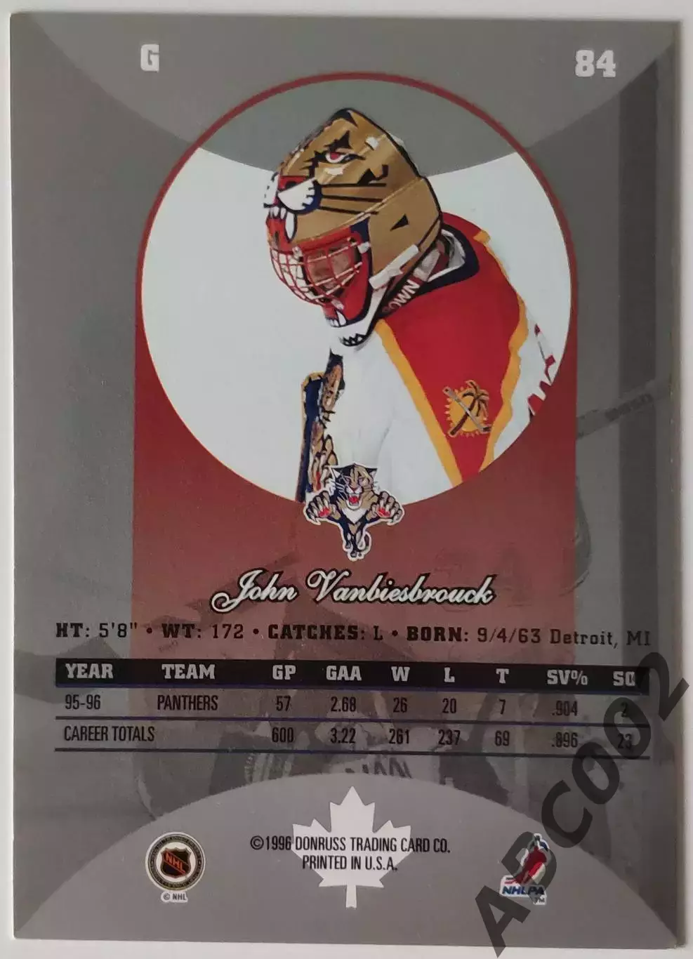 Карточка НХЛ / John Vanbiesbrouck / Panthers / Canadian Ice 1