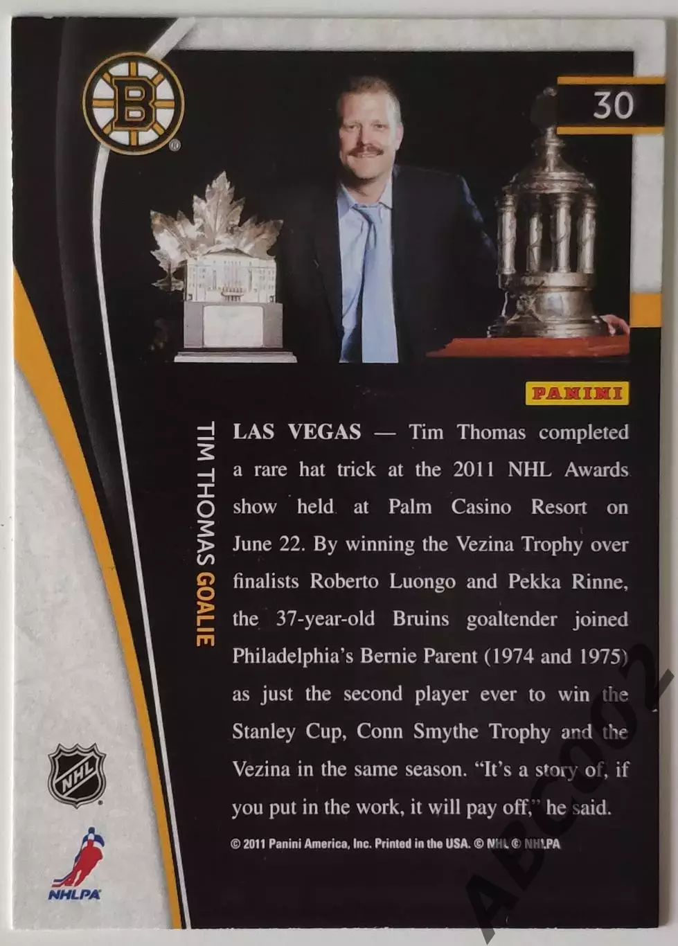 Карточка НХЛ / Tim Thomas / Bruins / Pinnacle 1