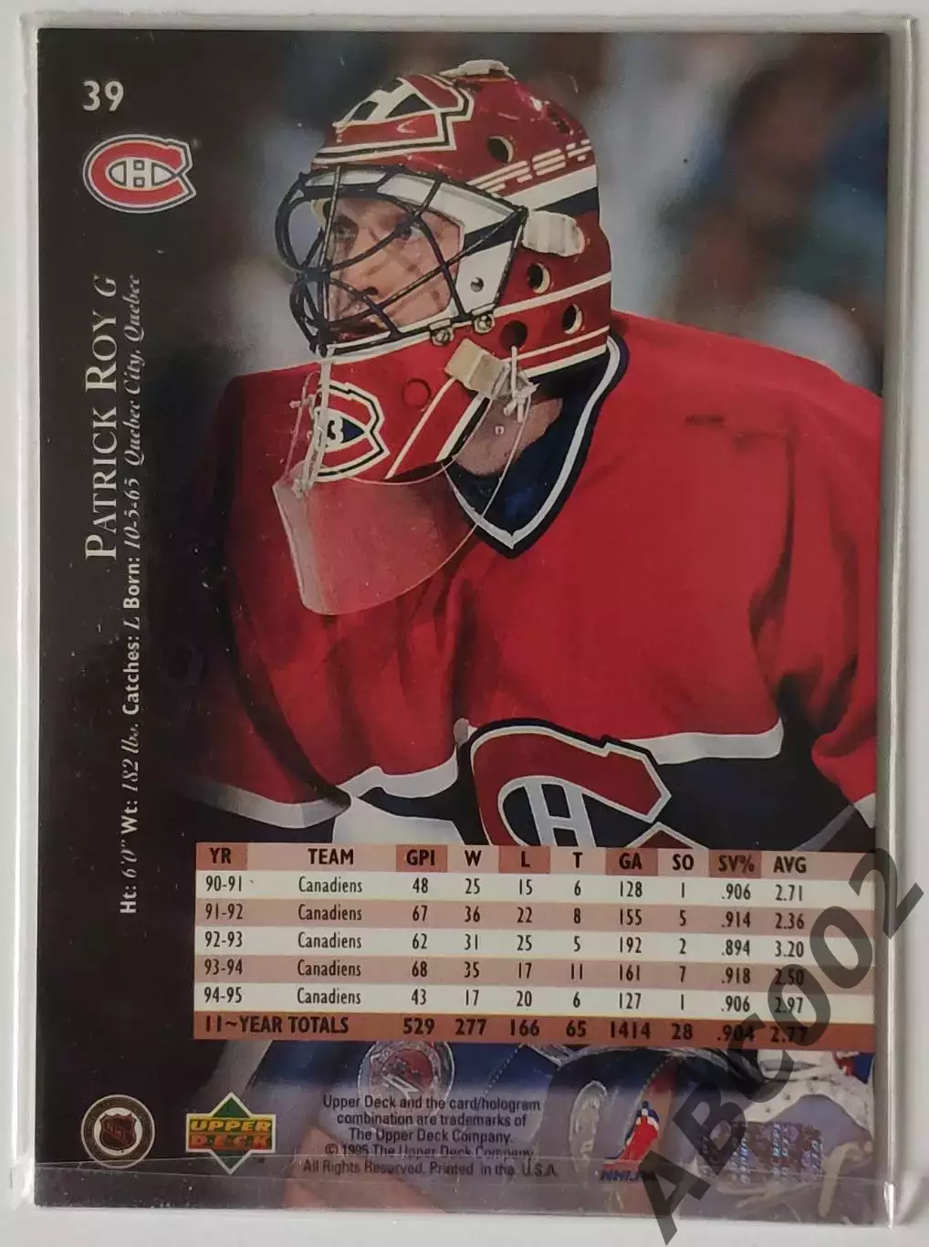 Карточка НХЛ / Patrick Roy / Canadiens / Upper Deck Gold 1
