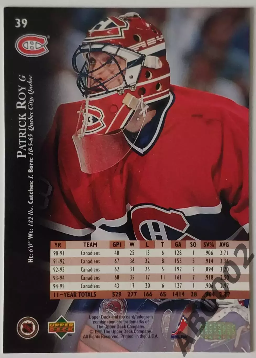 Карточка НХЛ / Patrick Roy / Canadiens / Upper Deck Silver 1