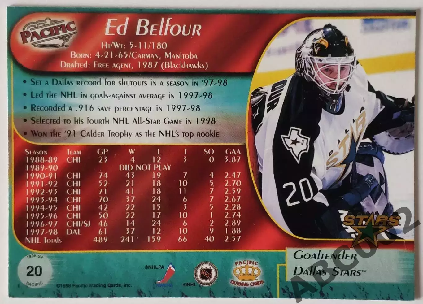 Карточка НХЛ / Ed Belfour / Dallas Stars / Pacific 1
