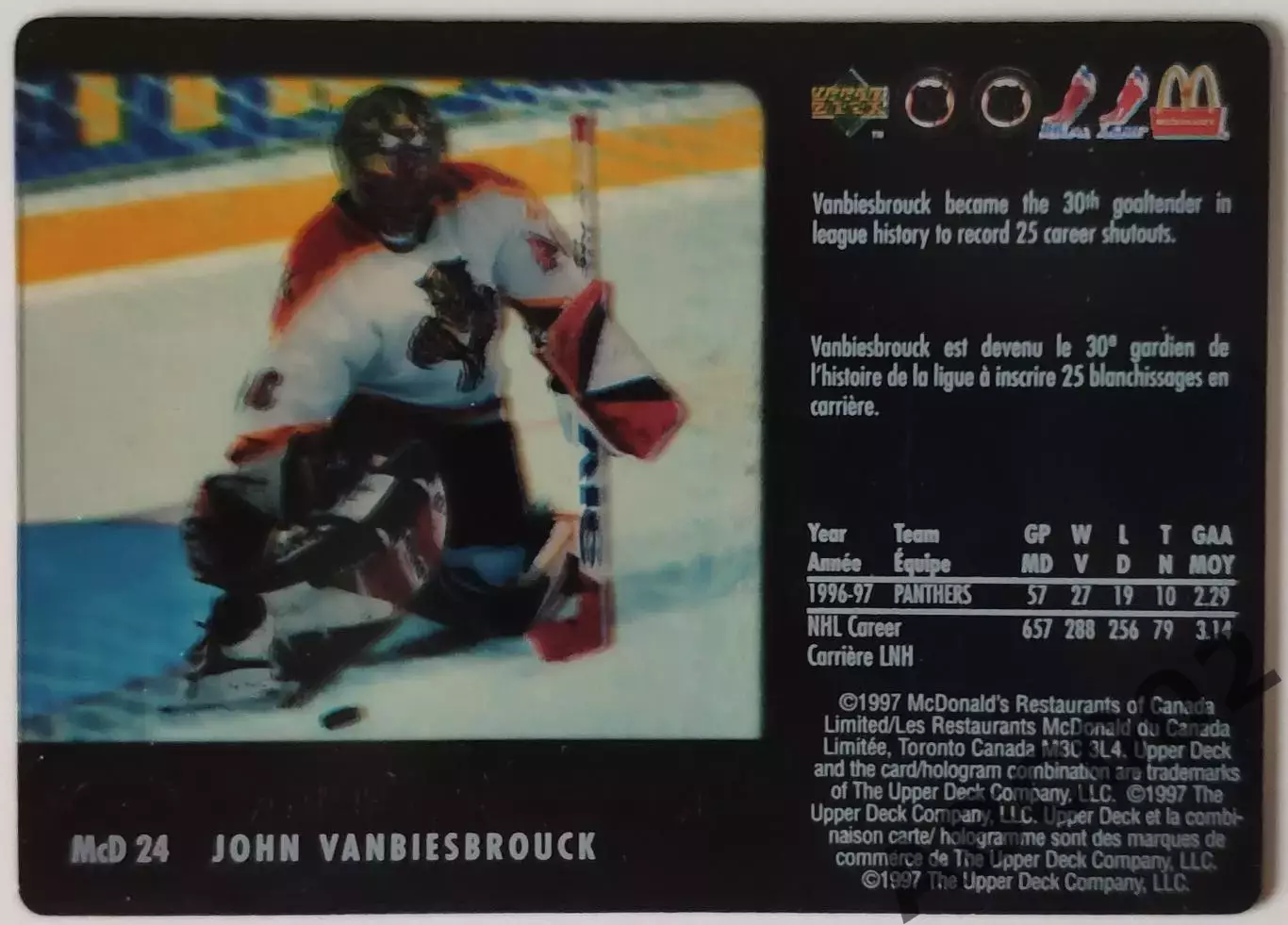Карточка НХЛ / John Vanbiesbrouck / Panthers / ICE 1