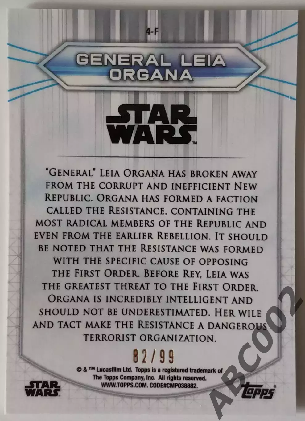 Карточка Star Wars / 82 из 99 / General Leia Organa / Topps Chrome 1