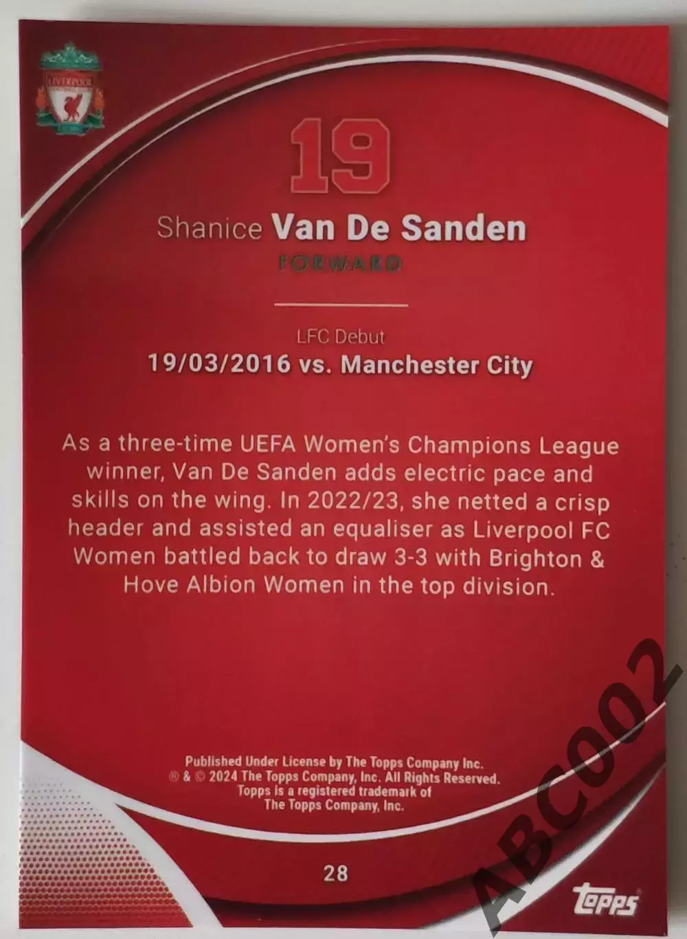 Карточка АПЛ / Shanice Van De Sanden / Liverpool / Topps Chrome 1