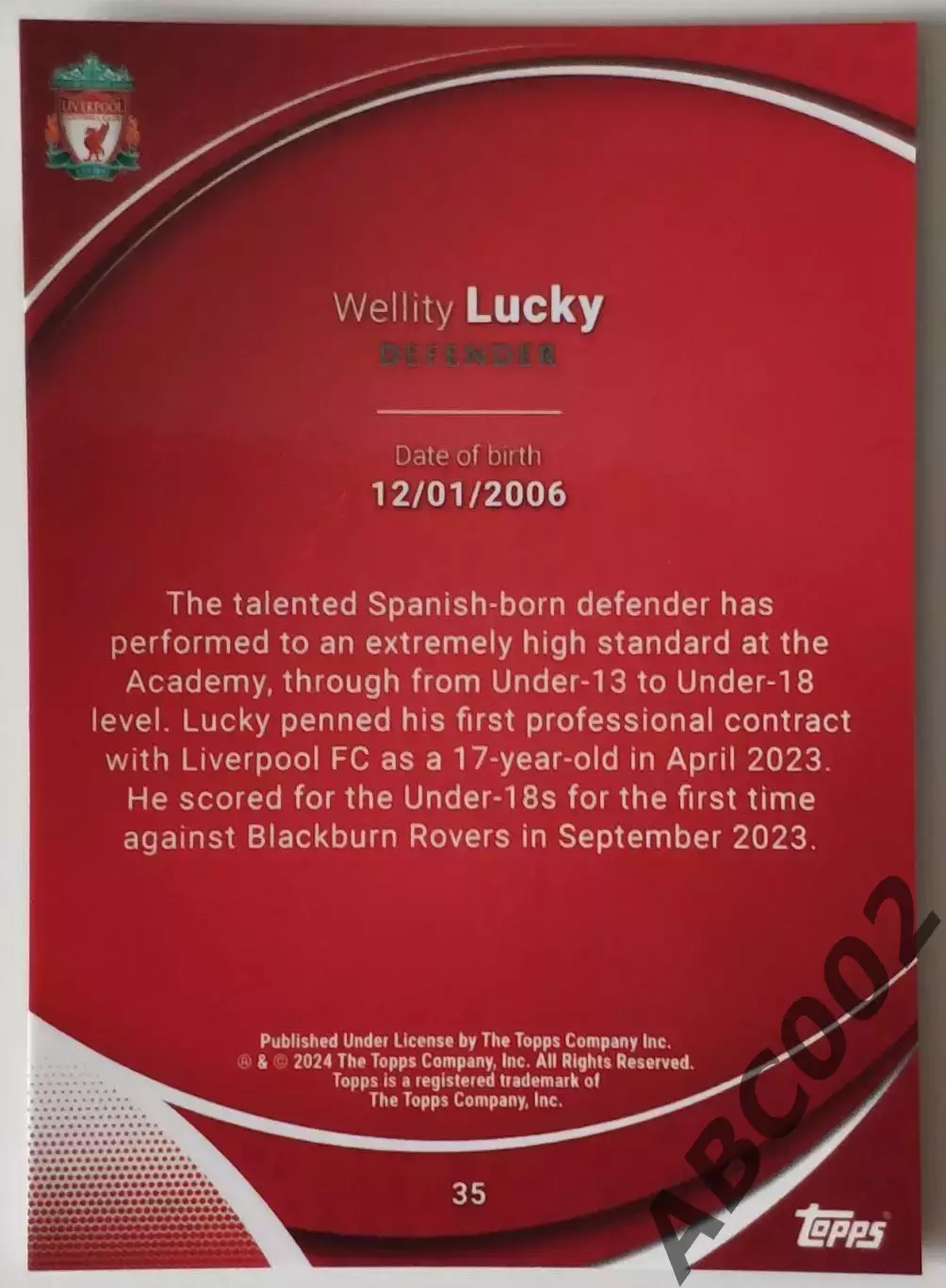 Карточка АПЛ / Wellity Lucky / Liverpool / Topps Chrome 1