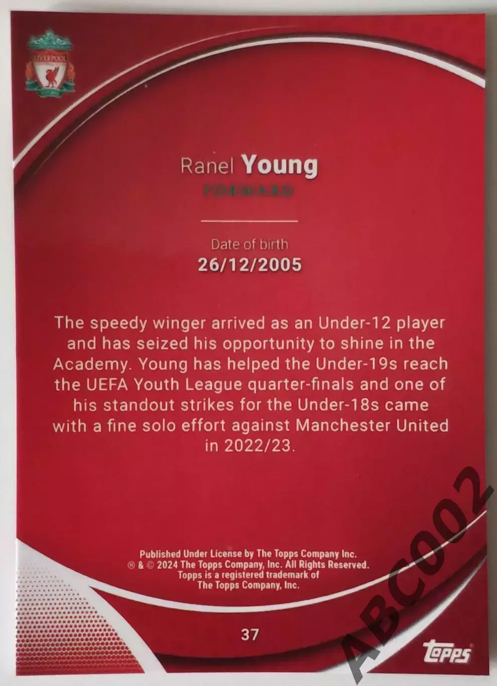 Карточка АПЛ / Ranel Young / Liverpool / Topps Chrome 1
