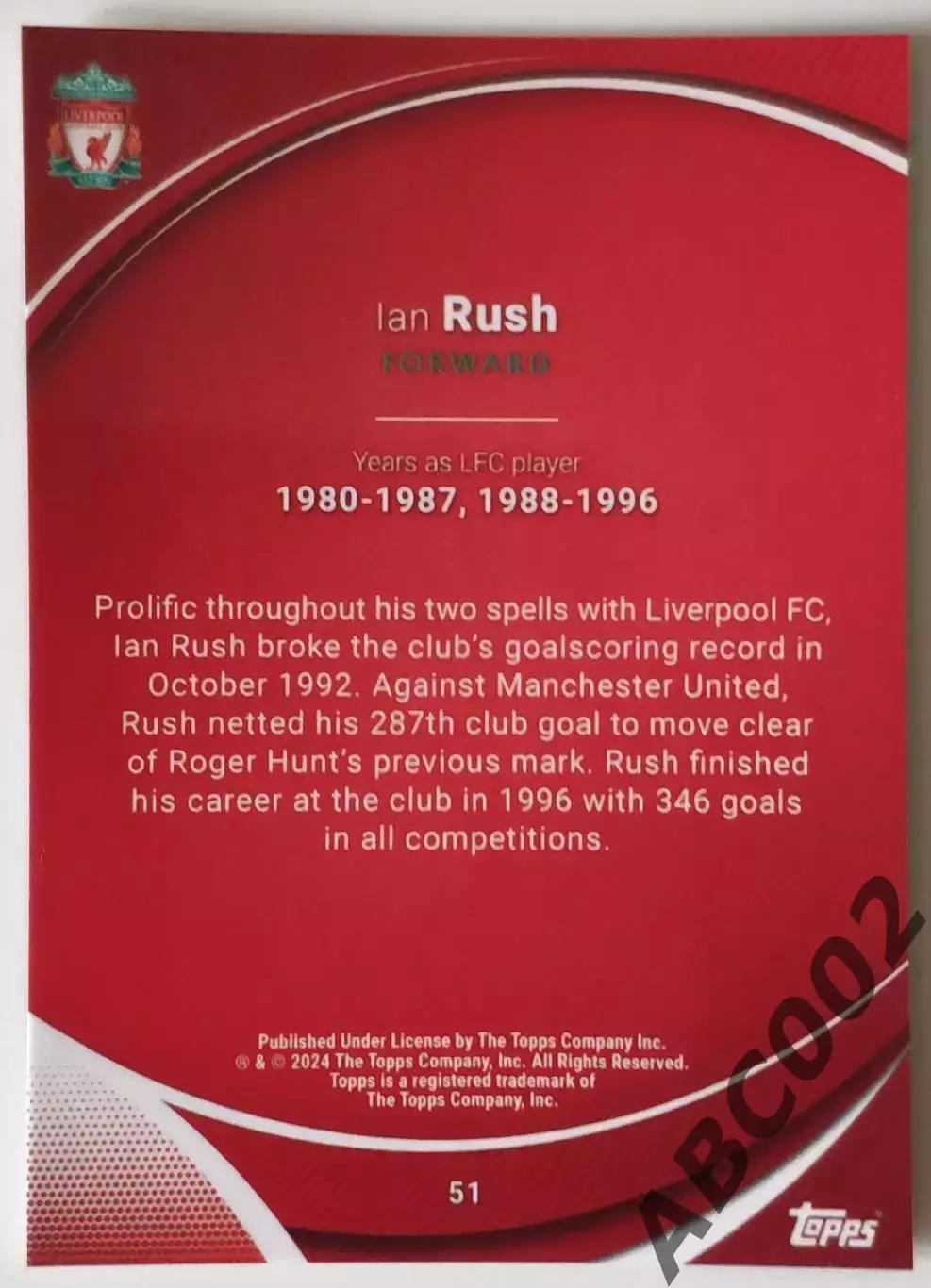 Карточка АПЛ / Ian Rush / Liverpool / Topps Chrome 1