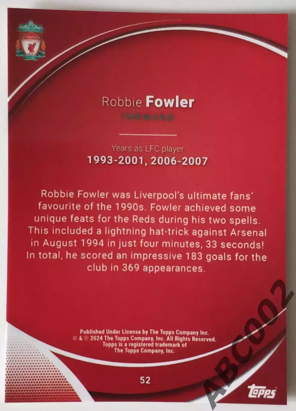 Карточка АПЛ / Robbie Fowler / Liverpool / Topps Chrome 1
