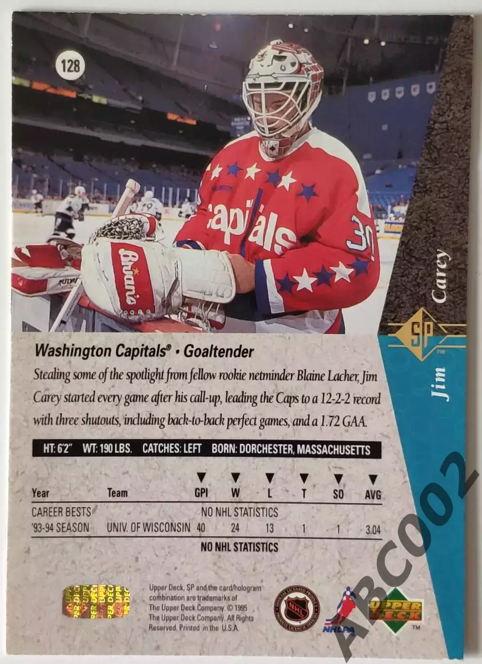 Карточка НХЛ / Jim Carey / Capitals / SP 1