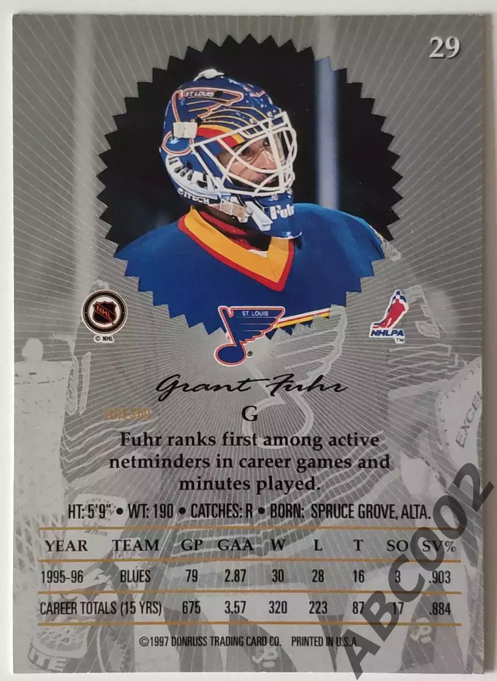 Карточка НХЛ / Grant Fuhr / Blues / Donruss Elite 1