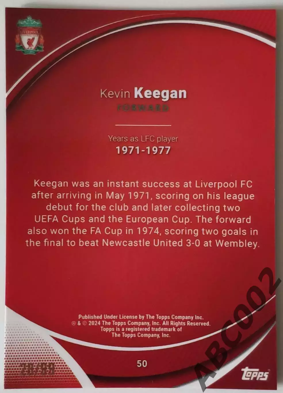 Карточка АПЛ / Kevin Keegan / 28 из 99 / Liverpool / Topps Chrome 1