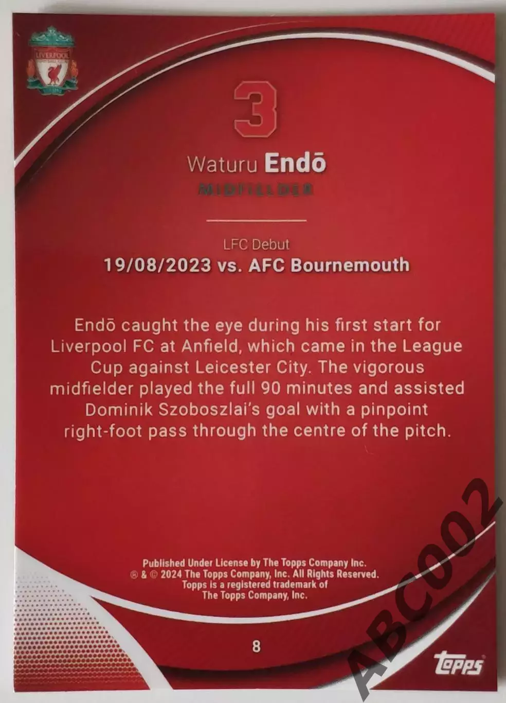 Карточка АПЛ / Waturu Endo / Liverpool / Topps Chrome / X-Factor 1