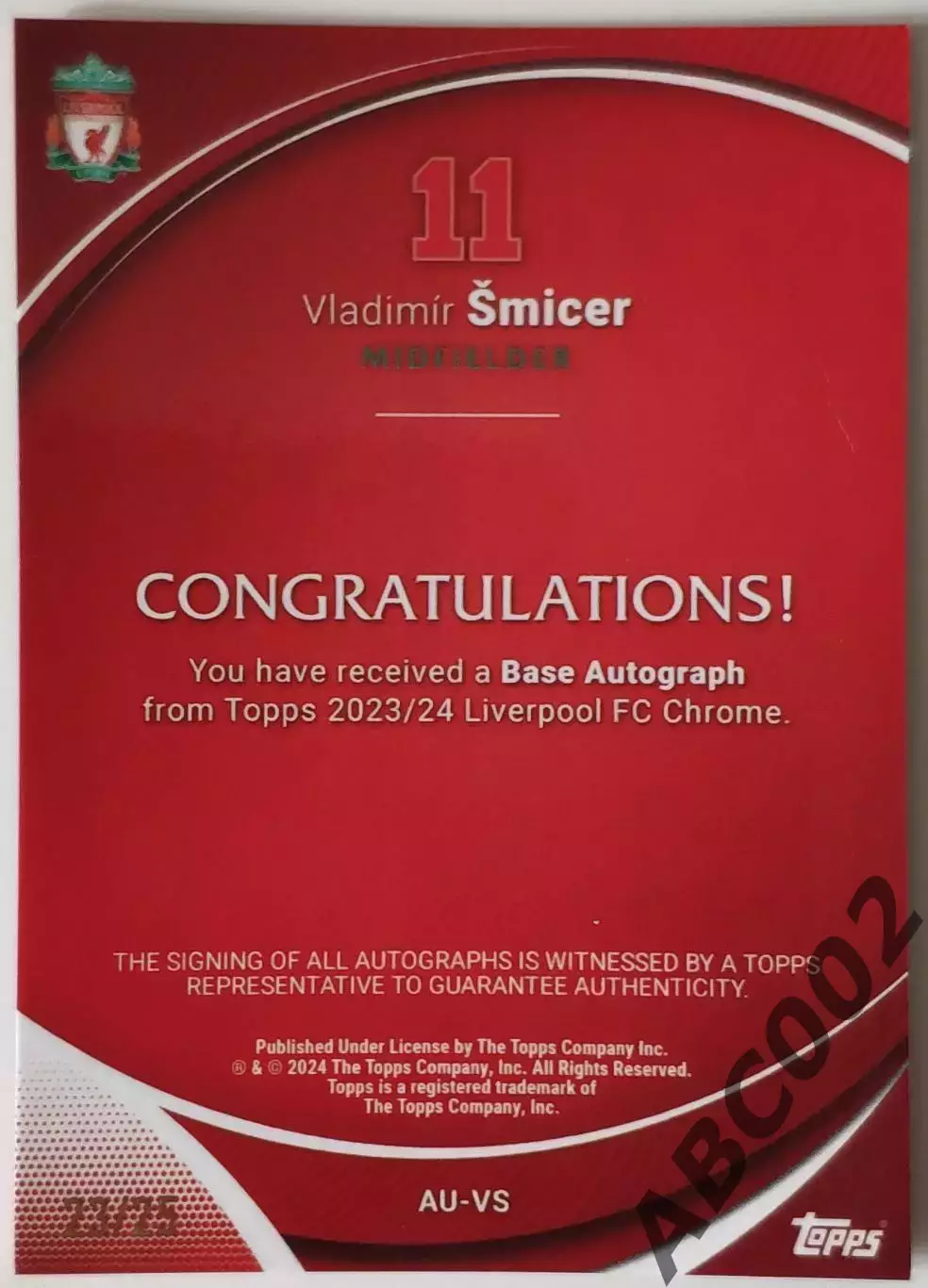 Автограф / Vladimir Smicer / 23 из 25 / Liverpool / Topps Chrome 1