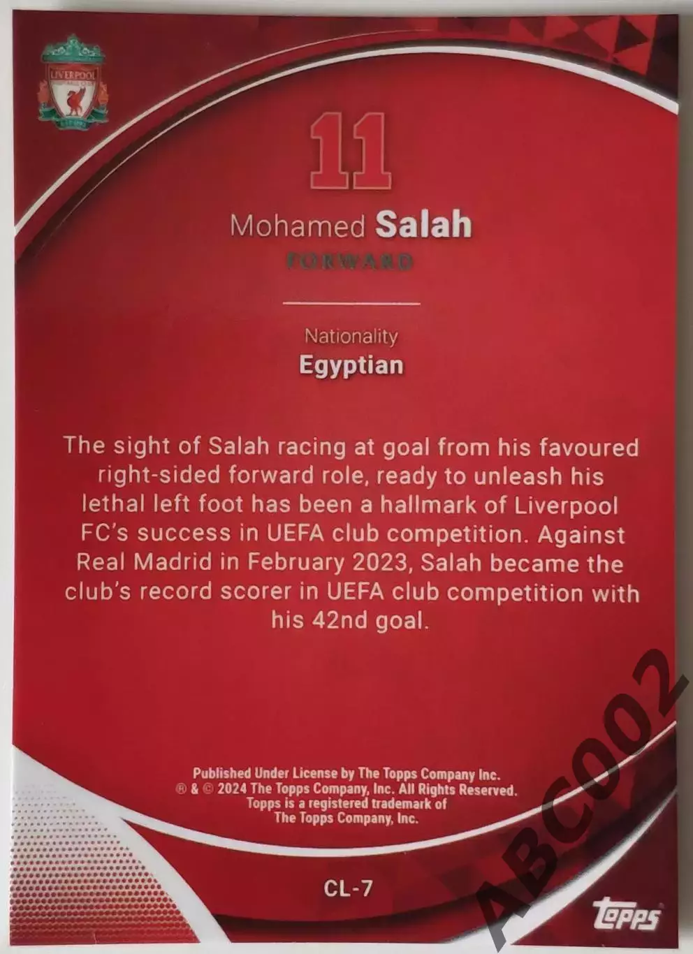 Карточка АПЛ / Mohamed Salah / Liverpool / Topps Chrome / Clinical 1