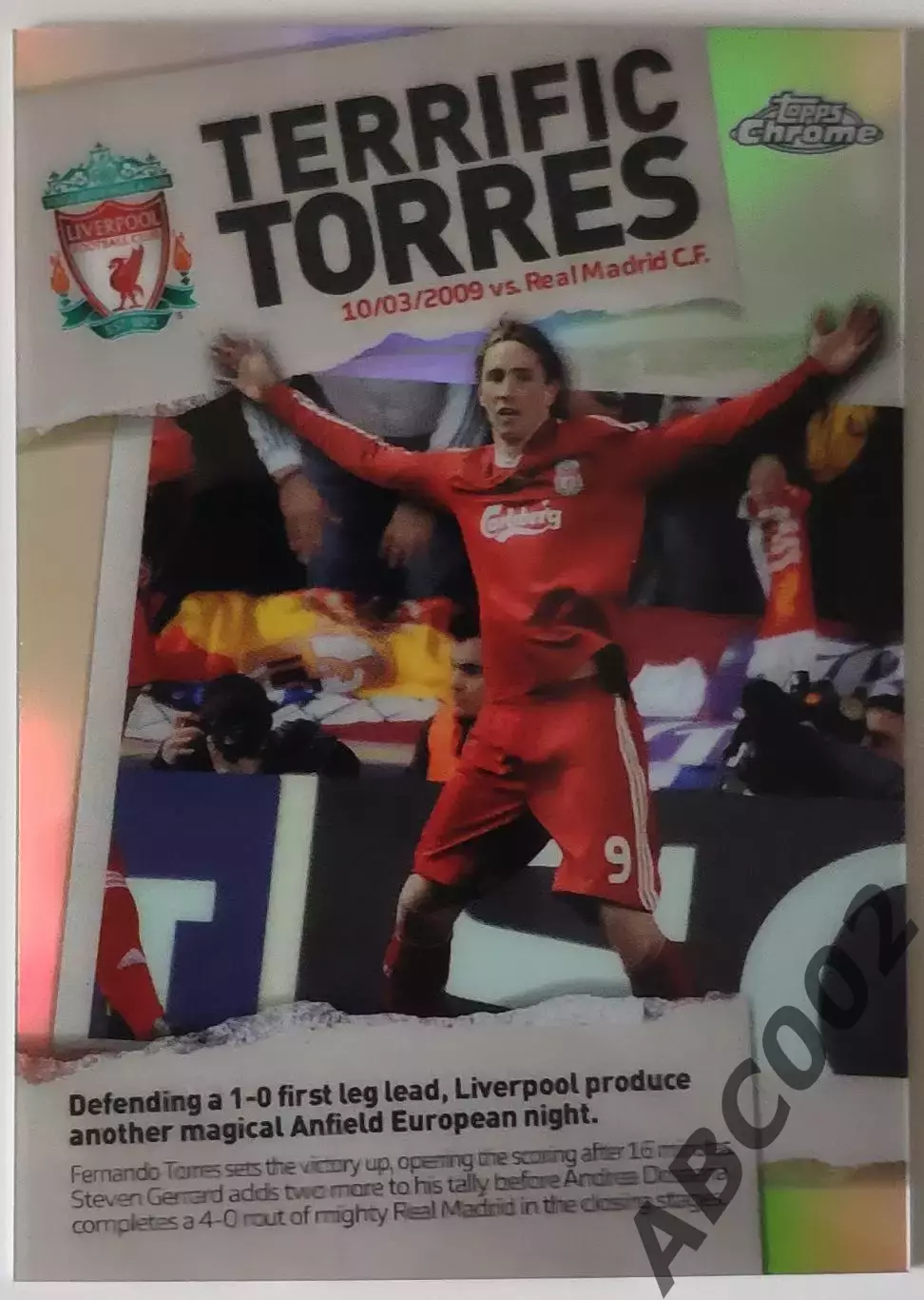 Карточка АПЛ / Fernando Torres / Liverpool / Topps Chrome / Terrific