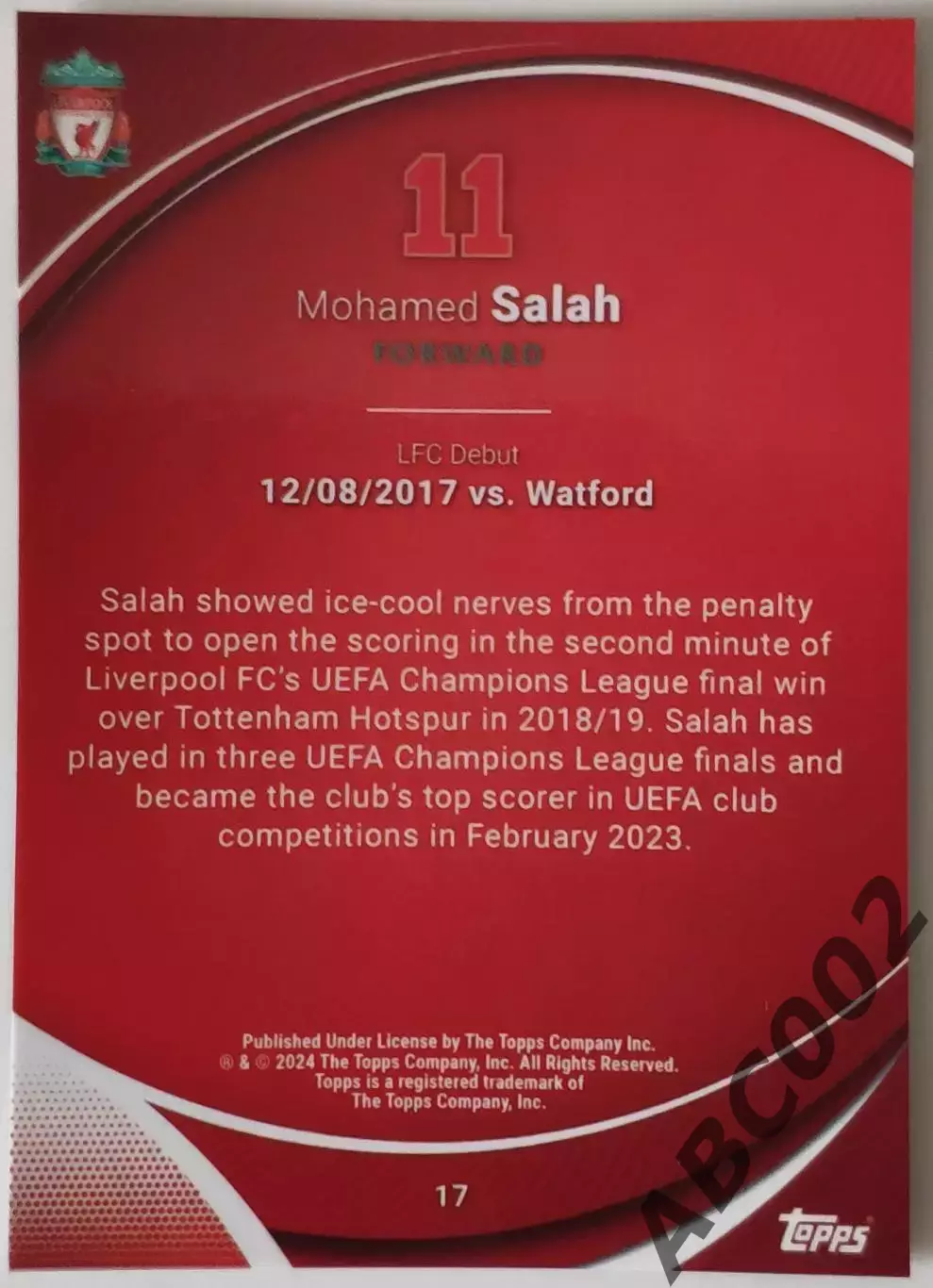 Карточка АПЛ / Mohamed Salah / Liverpool / Topps Chrome 1