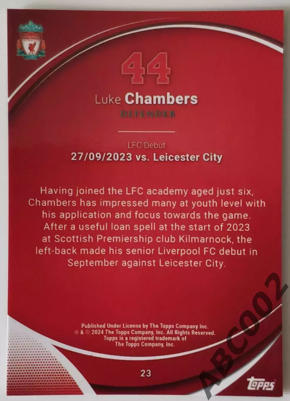 Карточка АПЛ / Luke Chambers / Liverpool / Topps Chrome 1
