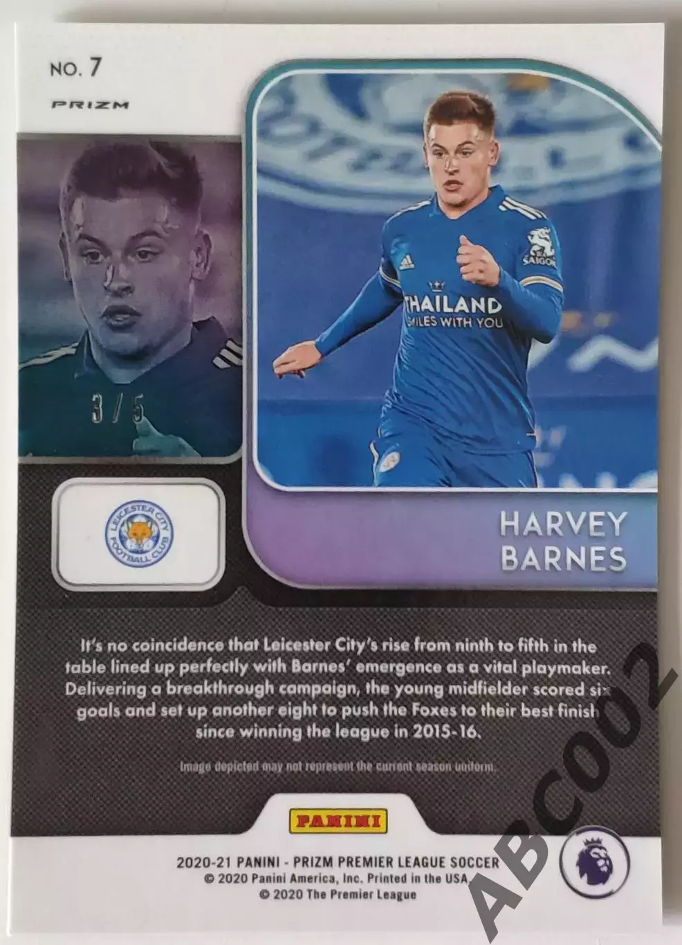 Карточка АПЛ / Harvey Barnes / 3 из 5 / Leicester City / Panini Prizm 1