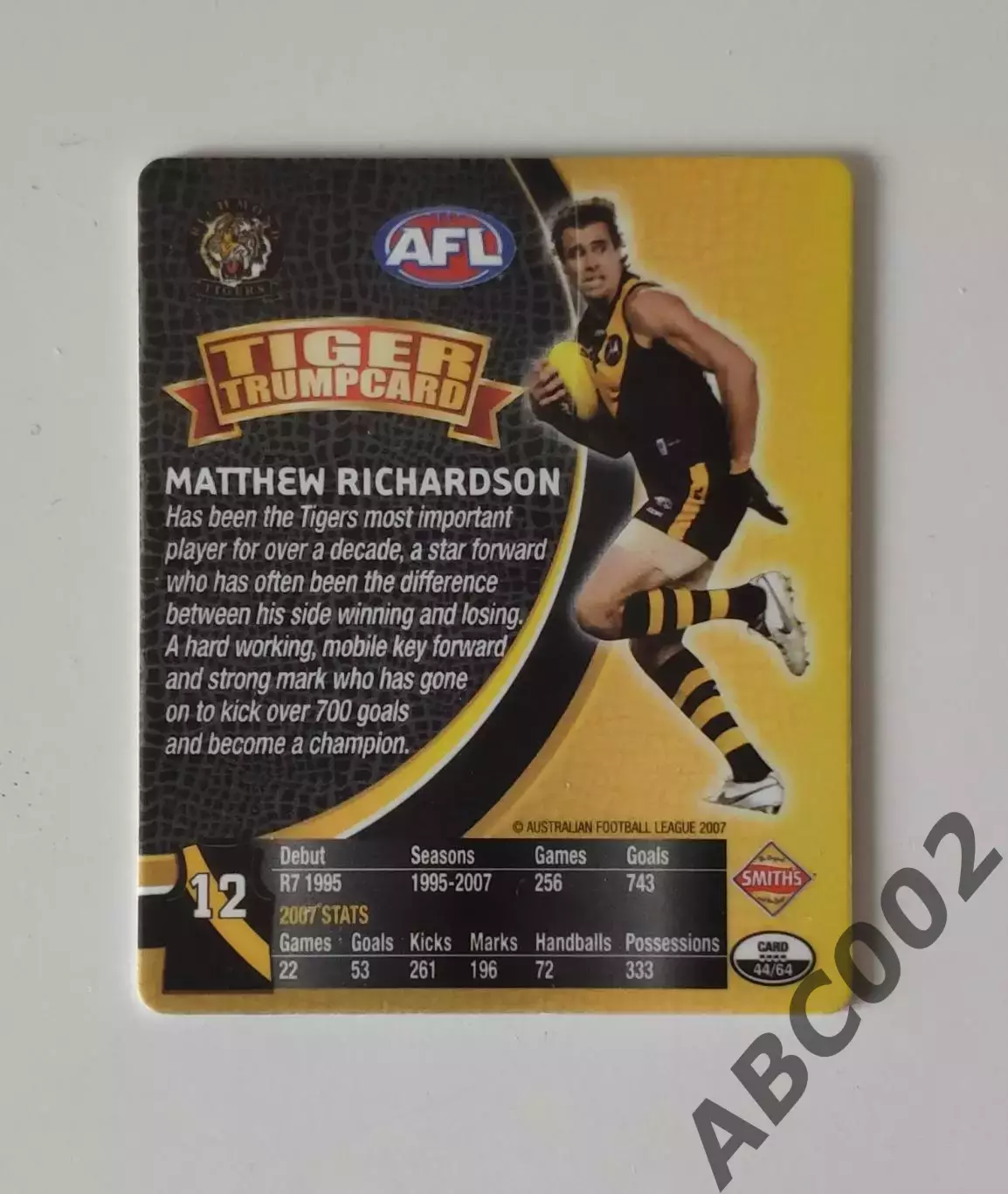 Карточка АФЛ / Австралийский футбол / Matthew Richardson/ Richmond Tigers 1