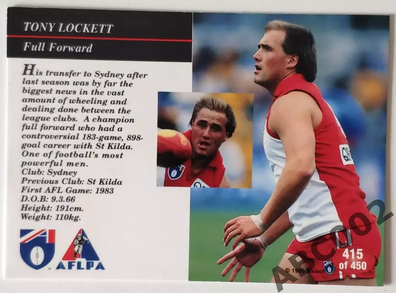 Карточка АФЛ / Австралийский футбол / Tony Lockett / Sydney Swans 1