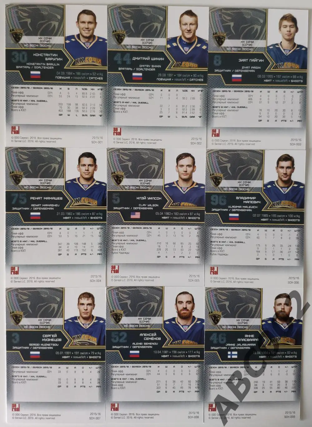 Полный сет ХК Сочи КХЛ 18 карт 1