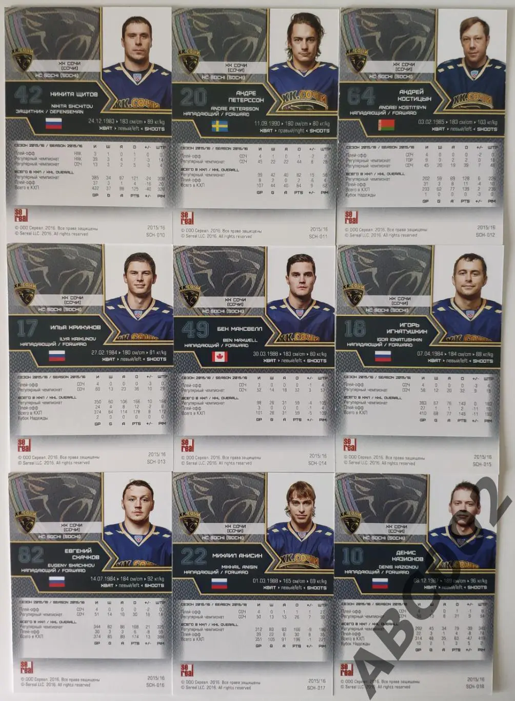 Полный сет ХК Сочи КХЛ 18 карт 3