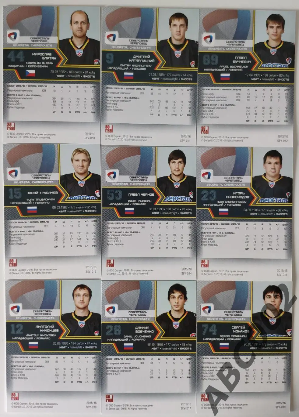 Полный сет ХК Северсталь КХЛ 18 карт 3